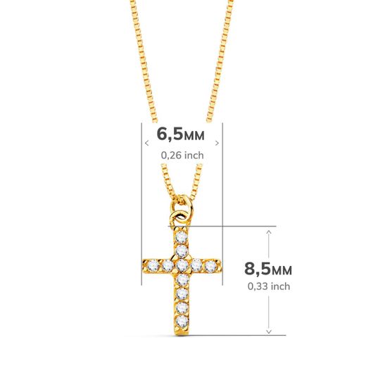 18K Collar Oro Amarillo Cruz 8.5X 6.5Mm11 Diamantes 0,050 Qt.Cadena Veneciana 45Cm G-Vs2