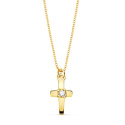 18K Collar Oro Amarillo Cruz 8X4.5Mm1 Diamante 0,015Qt. Cadena Veneciana 45Cm G-Vs2