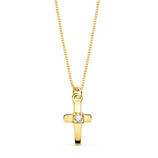 18K Collar Oro Amarillo Cruz 8X4.5Mm1 Diamante 0,015Qt. Cadena Veneciana 45Cm G-Vs2
