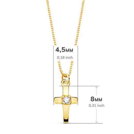 18K Collar Oro Amarillo Cruz 8X4.5Mm1 Diamante 0,015Qt. Cadena Veneciana 45Cm G-Vs2