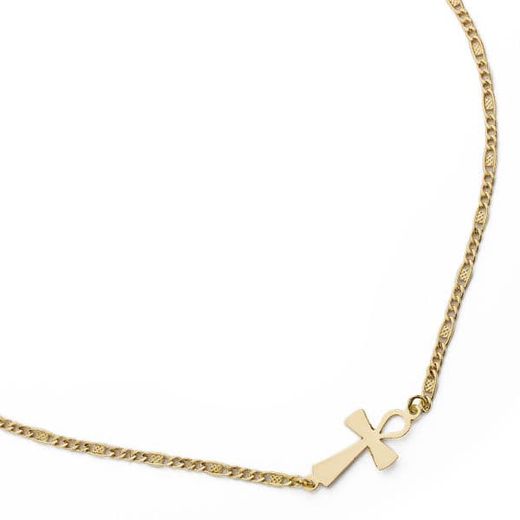 18K Collar Oro Amarillo Cruz De La Vida 42Cm