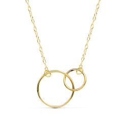 18K Collar Oro Amarillo Doble Aro 14 Y 8 Mm Cadena 42Cm