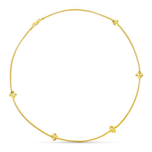 18K Collar Oro Amarillo Flores Y Cadena Redonda Espiga 45Cm