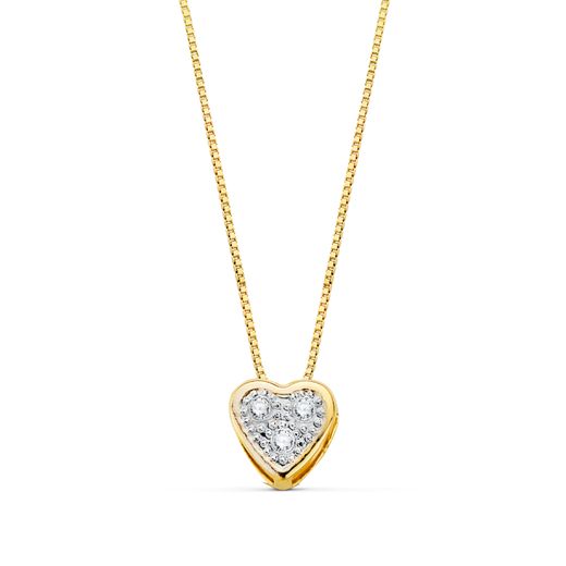 18K Collar Oro Bicolor Corazon Con Circonitas 5Mm Cadena 42 Cm