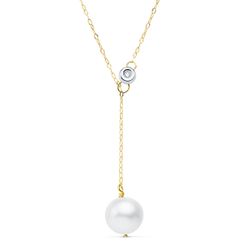 18K Collar Oro Bicolor Perla 12 Mm Cadena 45Cm Chaton 5Mm. Diamante 0,020 Qts G-Vs2. Perla 11Mm