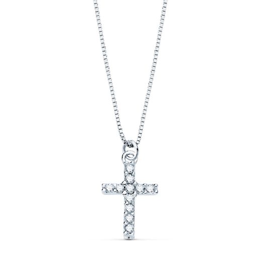 18K Collar Oro Blanco Cruz 8.5X6.5Mm11 Diamantes 0,050 Qt.Cadena Veneciana 45Cm G-Vs2