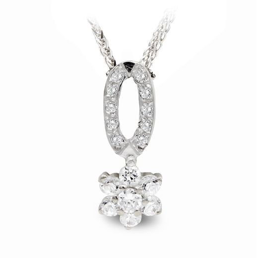 18K Collar Oro Blanco Y Circonitas 45Cm