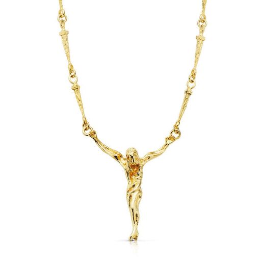 18K Cristo De Dali Con Asas Oro Amarillo 33X28 Mm Cadena Clavos 60Cm