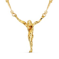 18K Cristo De Dali Con Asas Oro Amarillo 41X35 Mm Cadena Clavos 50Cm