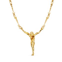 18K Cristo De Dali Con Asas Oro Amarillo 41X35 Mm Cadena Clavos 50Cm