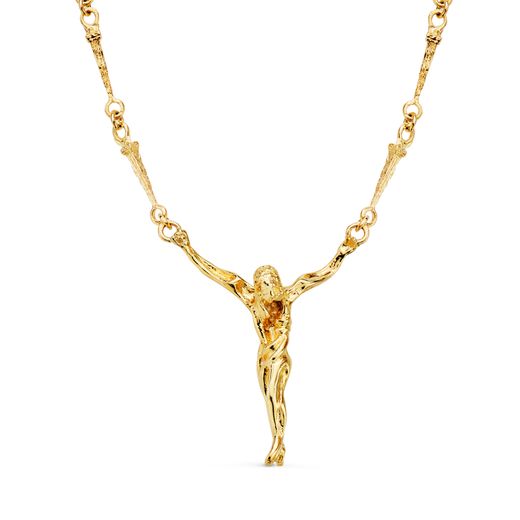 18K Cristo De Dali Con Asas Oro Amarillo 41X35 Mm Cadena Clavos 50Cm
