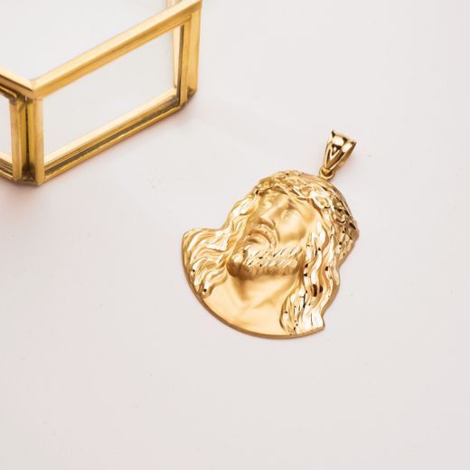 18K Cristo Santo Rostro Oro Amarillo 42X35 Mm