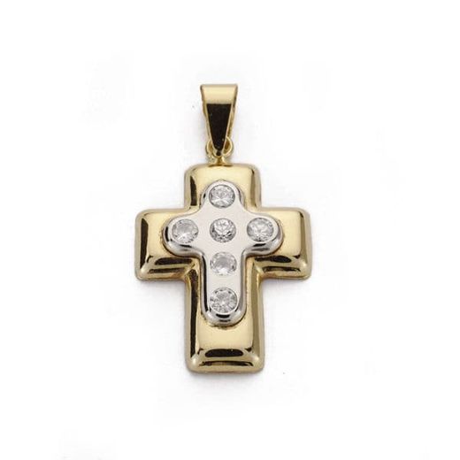 18K Cruz Bicolor Con Circonita 22X15 Mm