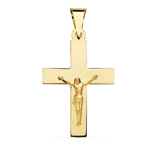 18K Cruz Con Cristo Oro Amarillo 34 X 22 Mm