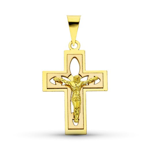 18K Cruz Con Cristo Oro Bicolor 27X18 Mm