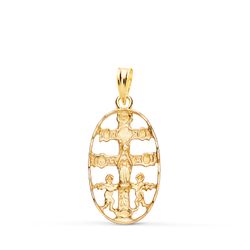 18K Cruz De Caravaca Oro Amarillo Cerco Oval Tallado 25 X 13 Mm