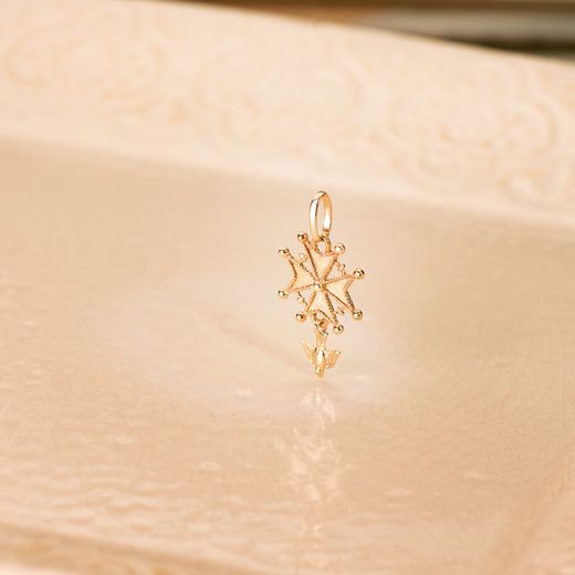 18K Cruz De Huguenotte Oro Amarillo Con Paloma. 23 X 15 Mm
