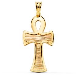 18K Cruz De La Vida Egipcia Oro Amarillo Brillo 34 X 18 Mm