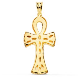 18K Cruz De La Vida Egipcia Oro Amarillo Brillo 34 X 18 Mm