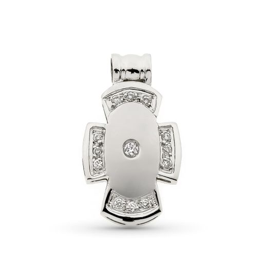 18K Cruz Hueca Oro Blanco Con Circonita 21X12 Mm