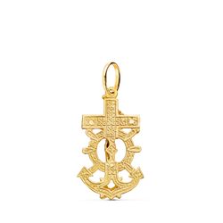 18K Cruz Marinera Oro Amarillo Con Cristo Tallada 28X16 Mm