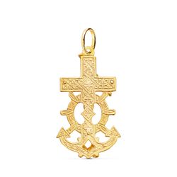 18K Cruz Marinera Oro Amarillo Con Cristo Tallada 35X20 Mm