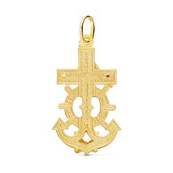 18K Cruz Marinera Oro Amarillo Con Cristo Tallada 40X22 Mm