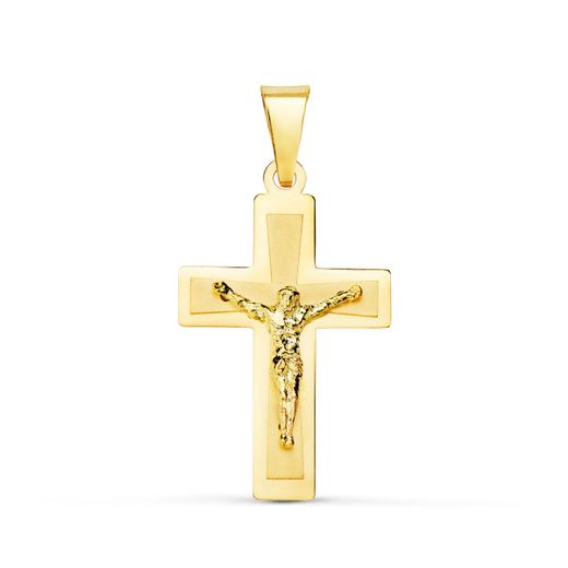 18K Cruz Oro Amarillo Brillo Con Cristo 25X17 Mm