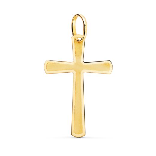 18K Cruz Oro Amarillo Brillo Y Mate Sin Cristo 25X16 Mm