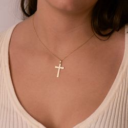 18K Cruz Oro Amarillo Brillo Y Mate Sin Cristo 25X16 Mm