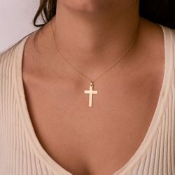 18K Cruz Oro Amarillo Brillo Y Mate Sin Cristo 29X20 Mm