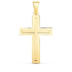 18K Cruz Oro Amarillo Brillo Y Mate Sin Cristo 32X20 Mm