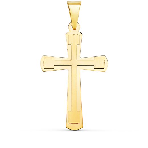 18K Cruz Oro Amarillo Brillo Y Mate Sin Cristo 33X20 Mm