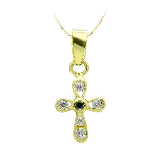 18K Cruz Oro Amarillo Circonita 14X9 Mm