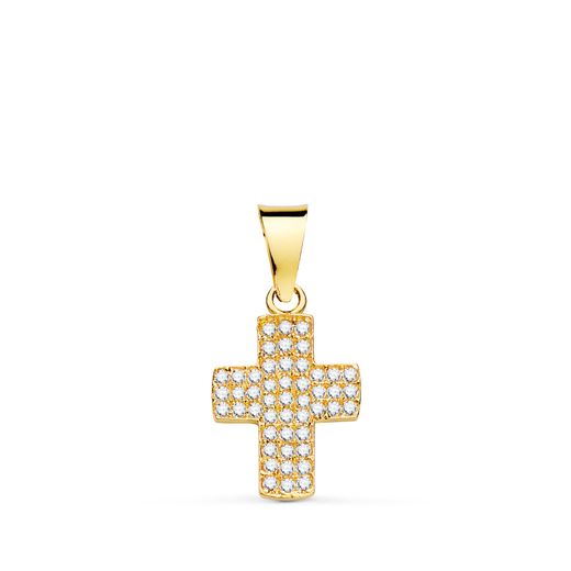 18K Cruz Oro Amarillo Con Circonita Blancas. 14,5 X 9,5 Mm