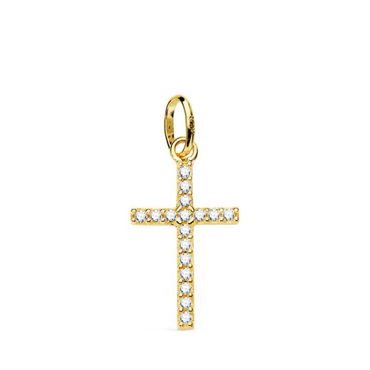 18K Cruz Oro Amarillo Con Circonita Blancas. 18X10 Mm