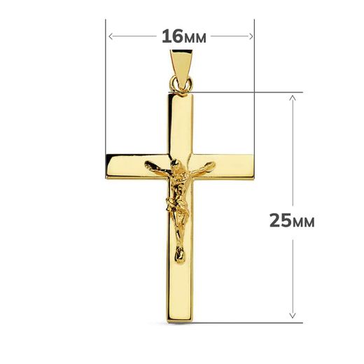 18K Cruz Oro Amarillo Con Cristo 25X16X3 Mm