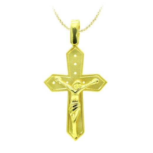18K Cruz Oro Amarillo Con Cristo 30X19 Mm