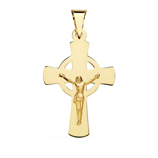 18K Cruz Oro Amarillo Con Cristo 34X22 Mm