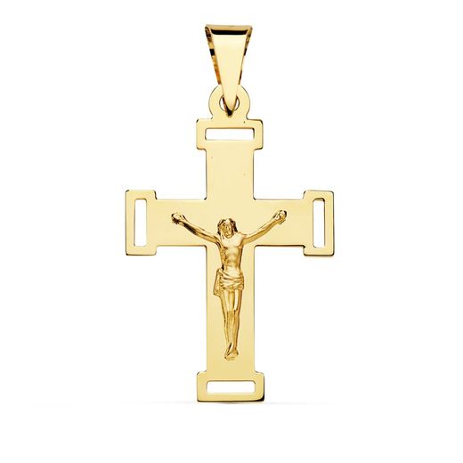 18K Cruz Oro Amarillo Con Cristo 34X22 Mm