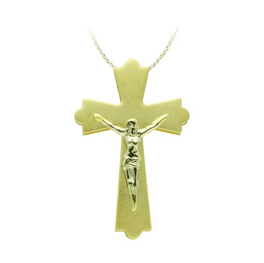 18K Cruz Oro Amarillo Con Cristo Bicolor 22X14 Mm
