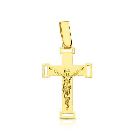 18K Cruz Oro Amarillo Con Cristo Calada 22X13 Mm