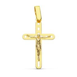 18K Cruz Oro Amarillo Con Cristo Calada 26X16 Mm