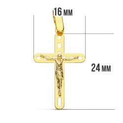 18K Cruz Oro Amarillo Con Cristo Calada 26X16 Mm