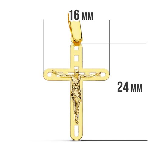 18K Cruz Oro Amarillo Con Cristo Calada 26X16 Mm