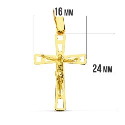 18K Cruz Oro Amarillo Con Cristo Calada 26X16 Mm