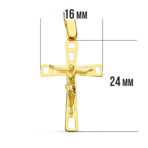 18K Cruz Oro Amarillo Con Cristo Calada 26X16 Mm