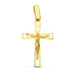 18K Cruz Oro Amarillo Con Cristo Calada 26X16 Mm