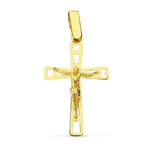 18K Cruz Oro Amarillo Con Cristo Calada 26X16 Mm