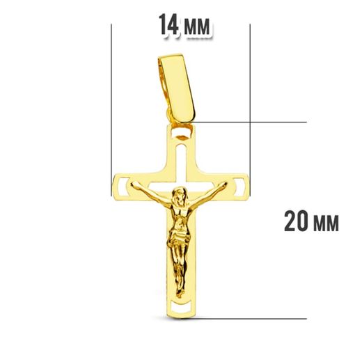18K Cruz Oro Amarillo Con Cristo Calada Laser